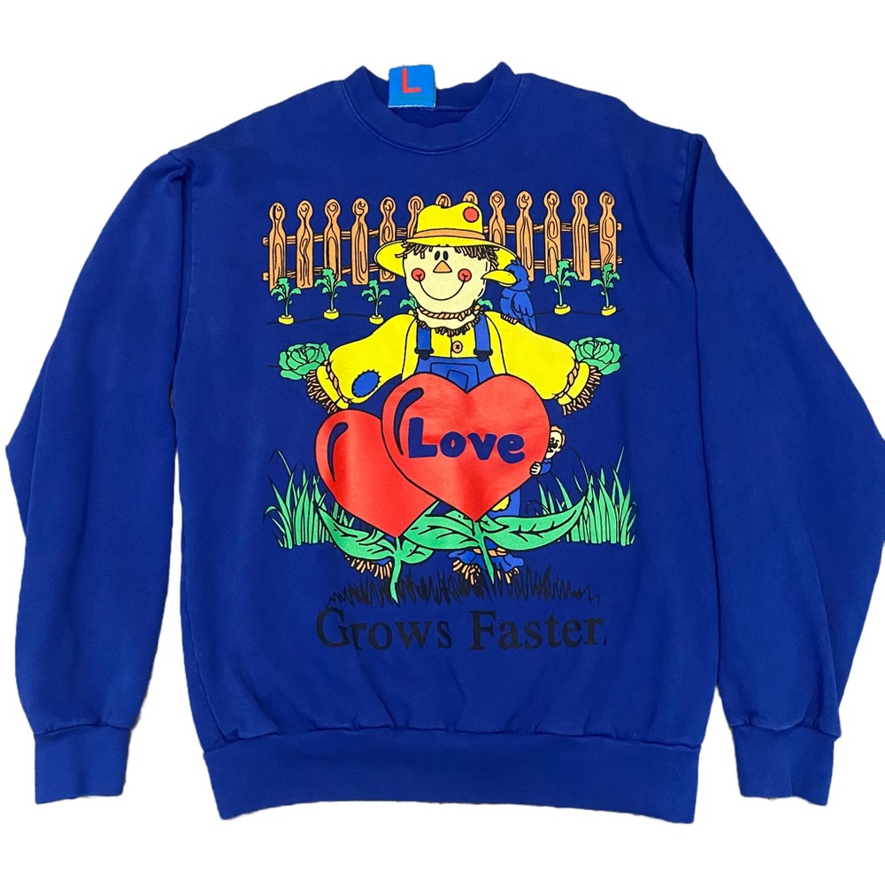 Online Ceramics Navy Blue “Love Grows Faster” Crewneck Sweater, Size Lg.